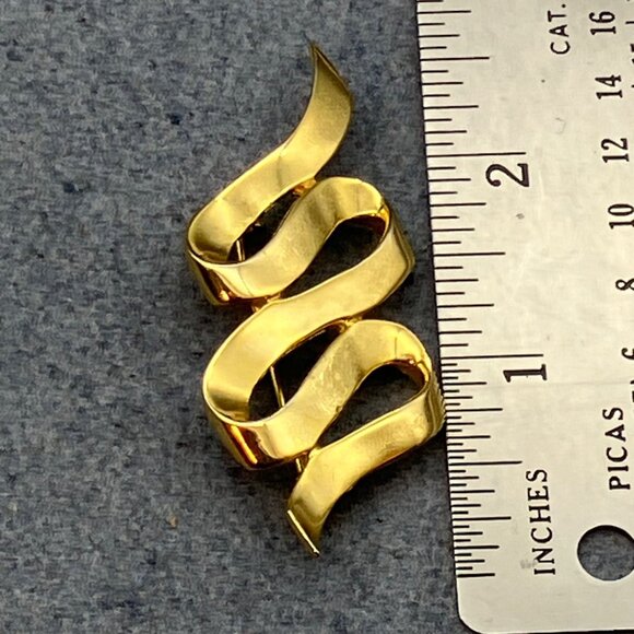 M Jent Ribbon Brooch Pin 2.5 In As Is Vintage Gold Shiny Retro Classic Gift - Picture 5 of 8